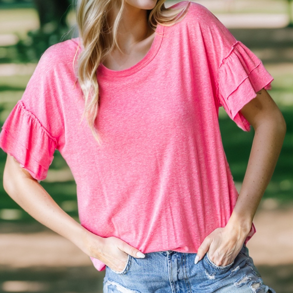 3/$10 HEIMISH USA Vibrant Pink Ruffle Sleeve Top